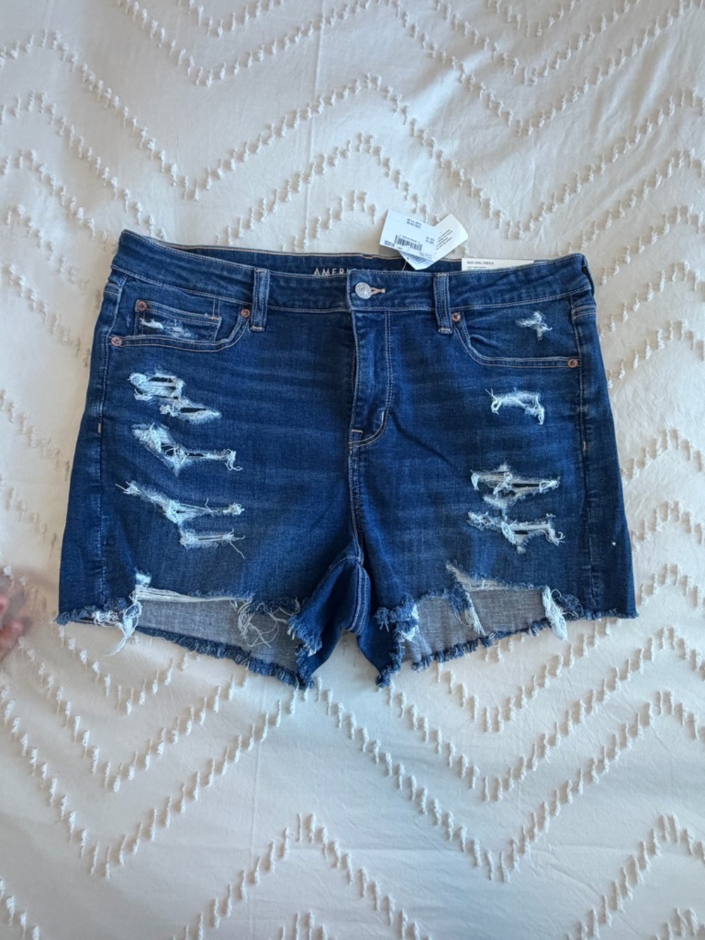 American Eagle Outfitters Dark Indigo Ripped High Waist Denim Shorts